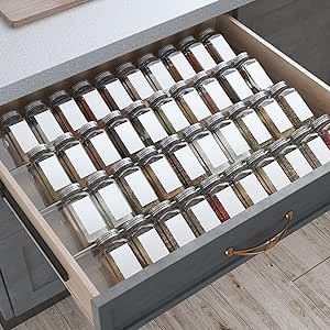 Antimbee Spice Drawer Organizer, 4 Tier 2 Set Kitchen Spice Rack Tray for Drawer, Acrylic Seasoning Organizer Rack Expandable From 13" to 26",Holds up 56 Spice Jars (Jars not Include) Spice Rack Tray, Spice Drawer Organizer, Drawer Spice Rack, Seasoning Jars, Spice Rack Organization, Spice Tray, Spice Organization Drawer, Jars Kitchen, Seasoning Rack