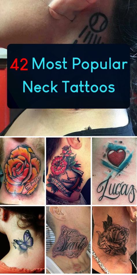 Neck Tattoo Inspiration, Name Neck Tattoo, Tattoo Ideas Female Neck, Tattoo Designs With Names, Unique Neck Tattoos, Name Tattoos On Neck, Rose Neck Tattoo, Butterfly Neck Tattoo, Tattoos With Names