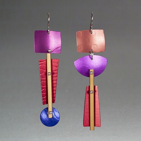 Mawari Earrings by Carol and Jean-Pierre Hsu (Aluminum Earrings) Art Careers, Aluminum Earrings, Artful Home, Paper Jewelry, Handmade Wire Jewelry, Wood Jewelry, Anodized Aluminum, Subtle Textures, Metal Earrings