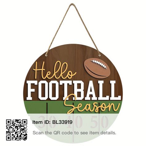 Welcome Hanging Sign, Welcome Hanging, Decor With Ropes, Window Wreath, Welcome Door Signs, Football Wall, Farmhouse Porch, Football Helmet, Wooden Pendant