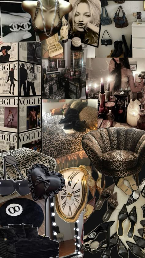 🐆 Mob Wife Room Aesthetic, Sultry Room Aesthetic, Filming Room Setup, Mob Wife Bedroom, Black Glam Room, Dark Feminine Apartment, Blair Waldorf Room Inspiration, Hollywood Aesthetic Room, Yk2 Room