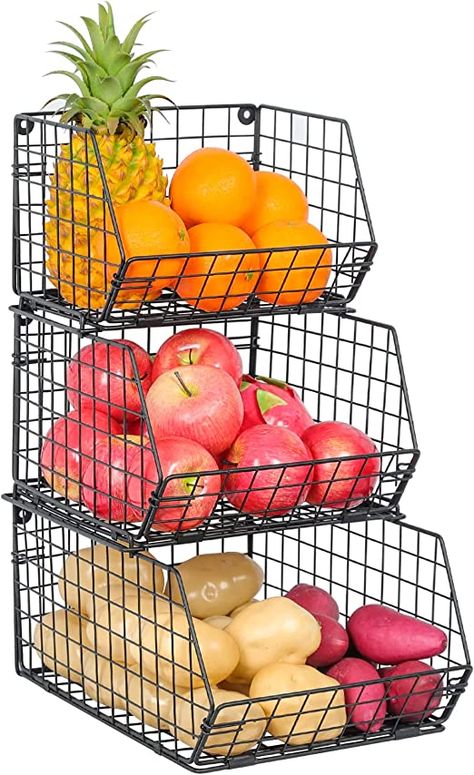 Potato Onion Storage, Produce Basket, Wire Wall Basket, Basket For Kitchen, Cup Organizer, Onion Storage, Produce Baskets, Tiered Fruit Basket, Canned Food Storage