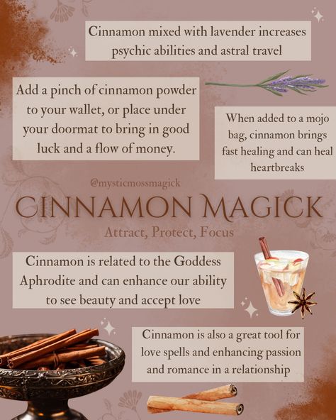 Cinnamon is popularly used as the plant tool for abundance spells. But it can be used in love spells, cleansing, and meditation as well. It’s mentioned as a sanctifying and purifying herb in the Bible and in ancient Egyptian culture. It’s important that when burning or diffusing cinnamon to do so in a well ventilated area. ✨ . . . #greenwitch #kitchenmagick #kitchenwitch #hearthwitch #cottagewitch #hedgewitch #witch #witchy #witchaesthetic #witchymagazine #autumn #autumnmagic #fallmagic #myst... Cinnamon Spell Uses, Cleansing Herbs Witchcraft, Cumin Witchcraft, Cinnamon Doorway Spell, Cinnamon Abundance Spell, Cinnamon Broom Witchcraft, Cinnamon Magick, Burning Cinnamon Sticks, Cinnamon Spells