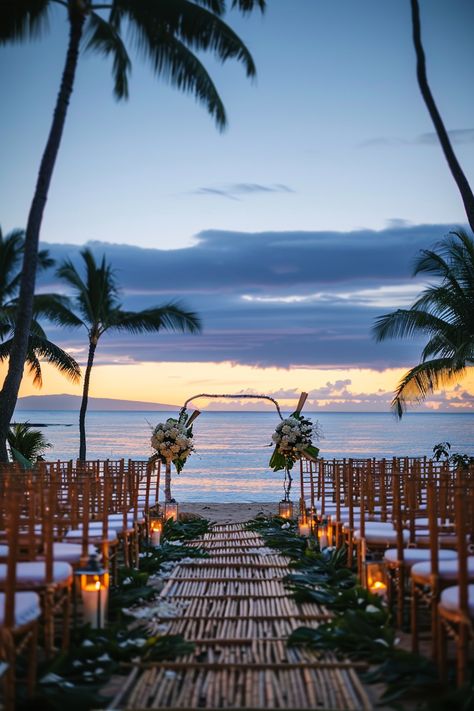 Beach wedding reception. Bamboo chairs aligned for oceanfront ceremony at dusk.  Stunning ocean vistas, breezy cliffside beauty, the nautical charm of seashore treasures; coastal weddings have a magical allure of their own. If you're planning on saying 'I do' amidst the intoxicating salt-kissed air, then these 25 coastal wedding reception décor ideas are definitely a wave worth riding. From mesmerizing marine-inspired…  Read more: https://tastywed.com/25-coastal-wedding-reception-decor/ Coastal Wedding Reception, Beach Wedding Setup, Coastal Weddings, Dream Proposal, Bamboo Chairs, Oceanfront Wedding, Fall Beach, Beach Wedding Reception, Wedding Reception Decor