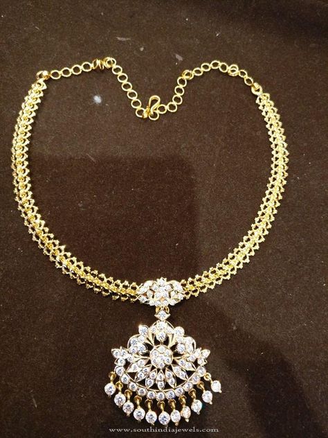 Simple Diamond Attigai Necklace, Diamond Attigai Necklace Designs, Simple Necklace Designs. Simple Diamond Jewelry, Simple Necklace Designs, Beautiful Diamond Necklace, Necklaces Ideas, Gold Jewelry Simple Necklace, Gold Chain Design, Pearl Necklace Designs, Gold Necklace Indian Bridal Jewelry, Gold Jewelry Stores