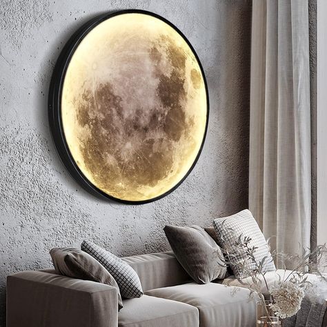 Dimmable Moon Wall Light 31.5 inch Wall Light with Remote Control Plug-in Modern LED Wall Light, 40W Black Wall Lamp Indoor Wall Mounted Ceiling Light Fixture for Hallway Bars Cafes KTV - Amazon.com Moon Wall Light, Stair Wall Lights, Hallway Stairs, Hall Room, Stairs In Living Room, Living Hall, Black Wall Lamps, Lamp For Bedroom, Room Lamp