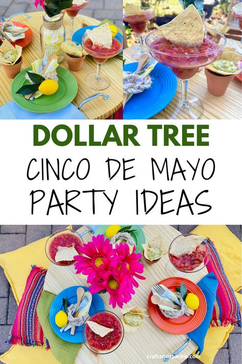 Cinco De Mayo Food For Kids, Diy Cinco De Mayo Decorations Ideas, Taco Party Ideas Decorations Diy, Taco And Tequila Party Decorations, Taco Party Table Decorations, Dollar Tree Mexican Decor, Diy Fiesta Birthday Decorations, Fiesta Theme Party Table Decorations, Mexican Fiesta Party Decorations Diy