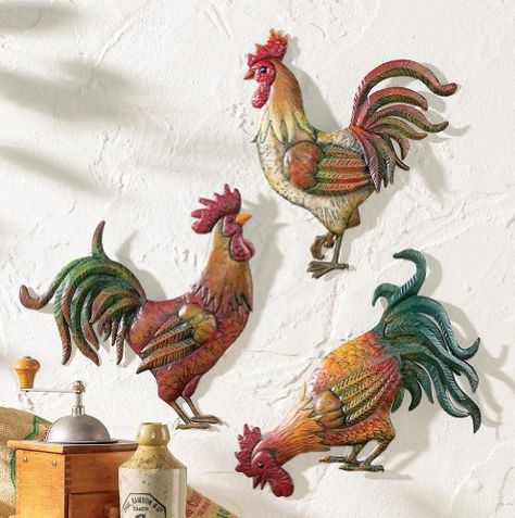 Premium Metal French Country Rooster Wall Art Trio By Besti  Detailed  Vibrant Colours Perfect Rustic Dcor Idea Lightweight  EasyToClean Design SuperCute  Awesome Indoor  Outdoor Decor ** Want additional info? Click on the image.-It is an affiliate link to Amazon. #WallSculptures Country Kitchen Wall Decor, Rooster Collectibles, Rooster Wall Art, Rooster Wall, Rooster Kitchen Decor, Country Rooster, Metal Rooster, Rooster Kitchen, Metal Chicken