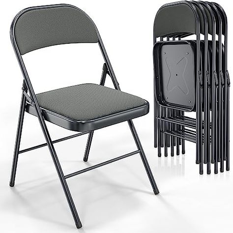 VINGLI Padded Folding Chairs with Metal Frame with Comfortable Fabric Padded Seat & Back, Capacity 350 lbs, Gray, Set of 6 Padded Folding Chairs, Metal Folding Chairs, Folding Chairs, Gray Fabric, Fabric Seat, Extra Seating, Event Rental, Folding Chair, Kitchen Dining Furniture