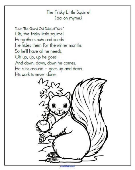 Frisky Little Squirrel Song: Follow link for more free printable Fall poems and songs Fall Poems, Scaredy Squirrel, Kindergarten Poems, Preschool Poems, Autumn Poems, Circle Time Songs, Kindergarten Songs, Classroom Songs, Songs For Toddlers