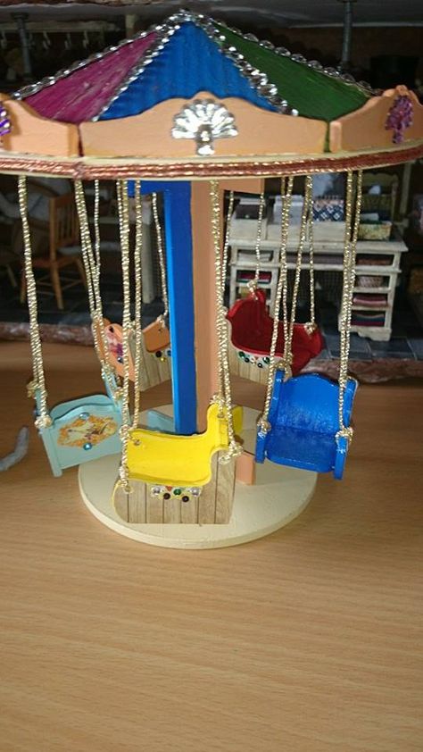 Miniature Merry Go Round, Diy Carousel, Science Project Models, Mary Go Round, Fairy Bed, Diy Carnival, Christmas Tree Village, Fair Rides, Wood Yard Art