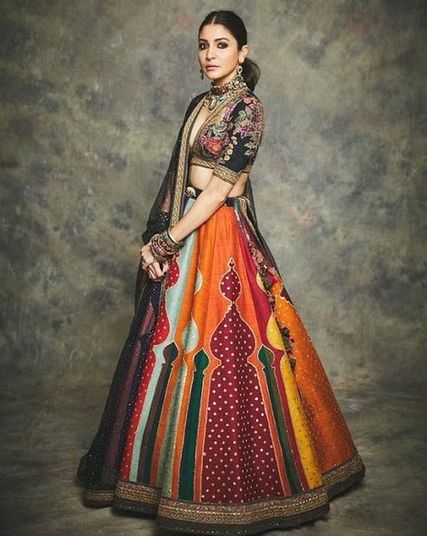 Anushka Sharma in Multi Color Embroidery Lehenga Diwali Fashion, Bridal Clothes, Diwali Dresses, Lehenga Choli Designs, Indian Bridesmaids, Diwali Outfits, Sabyasachi Lehenga, Mehendi Outfits, Indian Fashion Trends