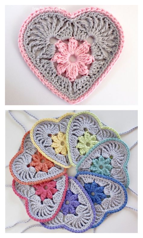 Crocheted Hearts, Square Crochet Pattern, Crochet Heart Pattern, Valentines Crochet, Haken Baby, Crochet Square Patterns, Square Crochet, Crochet Diy, Crochet Motifs