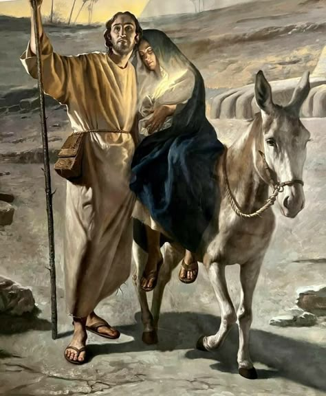 Saint Joseph Art, Solitary Life, Flight Into Egypt, Nativity Painting, Christian Graphic Design, Virgin Mary Art, Jesus Christ Painting, Jesus Artwork, Pictures Of Christ