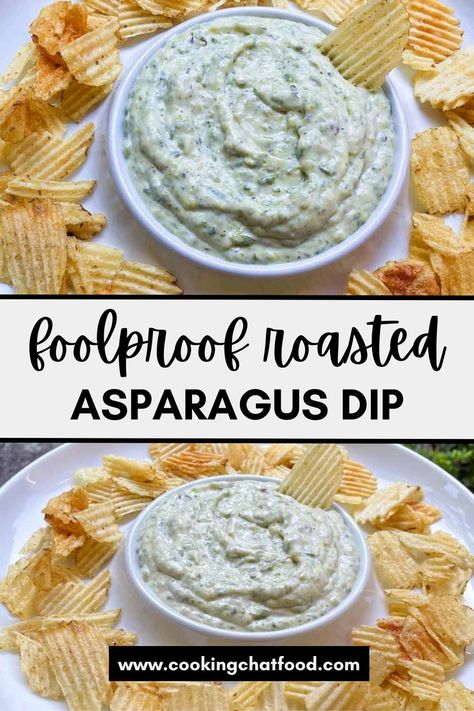 Roasted asparagus and garlic blended with yogurt, tarragon and lemon for a dip bursting with spring flavor - this Roasted Asparagus Dip is bound to be a hit at your next party or gathering! Asparagus Dipping Sauce, Dip Recipes Vegan, Asparagus Dip, Dips Cream Cheese, Gameday Dips, Asparagus Appetizer, Vegan Dip Recipes, Best Finger Foods, Dips And Chips