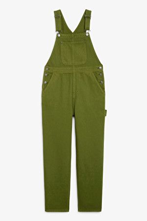 Green Dungarees, Cotton Dungaree, Denim Dungarees, A Crush, Green Jumpsuit, Moss Green, Dungarees, Concept Store, Block Heels