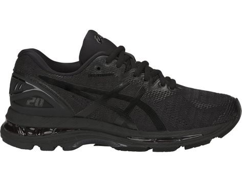 GEL-Nimbus 20 | Women | Black/Black/Carbon | ASICS US Thick Heel Boots, Bold Shoes, Asics Women Gel, White High Heels, High Heel Sneakers, Asics Running Shoes, Asics Shoes, Asics Women, Road Running