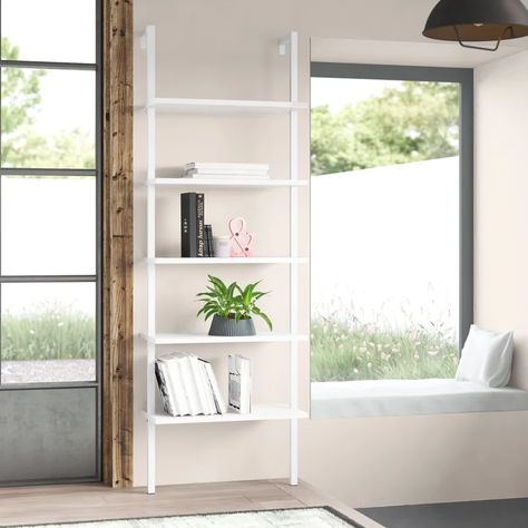 Trent Austin Design® Flythe 70.87'' H x 23.62'' W Metal Ladder Bookcase & Reviews | Wayfair Bookshelf Bathroom, Leaning Ladder Desk, Metal Ladder, Ladder Desk, Outside Storage, Etagere Bookcase, Austin Design, Ladder Bookcase, White Oak