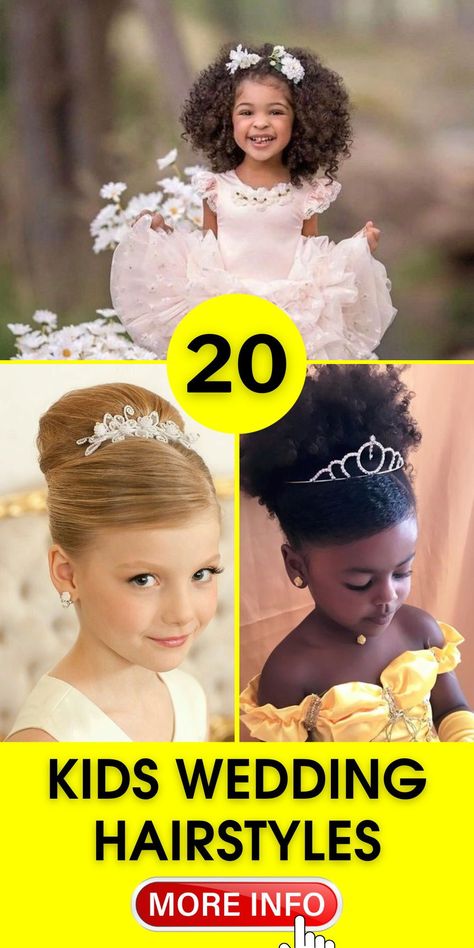 Choose from a variety of kids wedding hairstyles suitable for straight, curly, and wavy hair. Our collection offers easy and fashionable options that will make your child look adorable at any wedding. Girls Wedding Hairstyles Kids, Princess Hairstyles For Kids, Hairstyles For Curly Hair Kids, Up Hairstyles For Curly Hair, Kids Wedding Hairstyles, Junior Bridesmaid Hairstyles, Toddler Wedding Hair, Wedding Hairstyles For Kids, Kids Updo Hairstyles