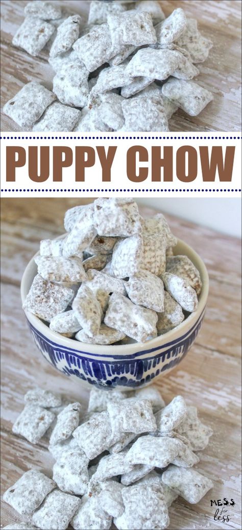 This Puppy Chow Recipe is made with Chex, chocolate, peanut butter and powdered sugar. The combination of these ingredients makes a treat that is impossible to put down! #muddybuddies #puppychow #snack Peanut Butter And Powdered Sugar, Puppy Chow Crispix Recipe, Homemade Puppy Chow, Easy Puppy Chow Recipe, Protein Puppy Chow, Best Puppy Chow Recipe, Easy Puppy Chow, Puppy Chow Snack, Puppy Chow Cookies