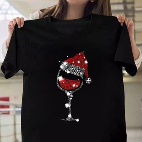 New Christmas Red Wine Glass Print Cozy T Shirt Women's Casual Round Neck Short Sleeved T-Shirt | Wish Harajuku Shirt, Hat Print, Casual Shirt Women, Collars For Women, Trend Fashion, Grunge Style, Christmas Tees, Hat Designs, Printed Tees