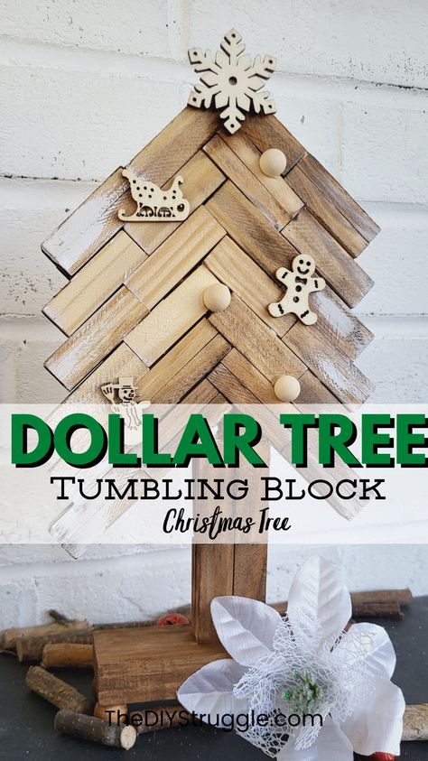 Dollar Tree Wood Crafts Christmas, Dollar Tree Wooden Christmas Tree Diy, Christmas Tree Made From Jenga Blocks, Tumbling Tower Block Crafts Diy Christmas, Jenga Block Trees Diy, Tumbling Tower Block Christmas Tree, Tumbling Tower Christmas Tree, Crafts With Tumbling Tower Blocks, Dollar Tree Wood Christmas Tree Diy