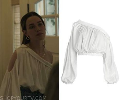 You: Season 3 Episode 5 Love's One Shoulder Top | Shop Your TV Love Quinn, Off The Shoulder Top Outfit, Shoulder Tops Outfit, Zoeys Extraordinary Playlist, Worn On Tv, Wardrobe Clothes, One Shoulder Top, Clothes Style, One Shoulder Tops