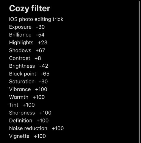 Iphone Photo Edit Settings Christmas, Winter Photo Editing Iphone, Ios Photo Edit Settings, Ios Filter Edit, Ios Photo Edit, Cozy Filter, Winter Photo Editing, Iphone Photo Edit Settings, Iphone Photo Editor