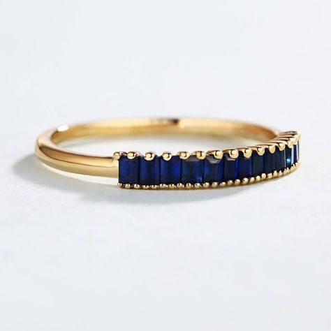 Sapphire Wedding Bands Women Yellow Gold Vintage Ring Half - Etsy Canada Sapphire Wedding Bands, Sapphire Ring Designs, Wedding Bands Women, Unique Promise Rings, Wedding Band Women, 14k Gold Wedding Band, Sapphire Wedding Band, Sapphire Wedding, Half Eternity Band