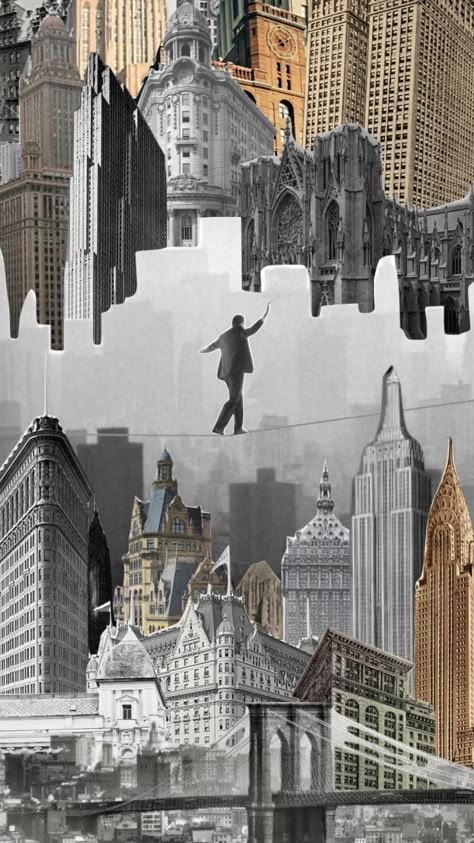 Balance Collage Art, Time Travel Photography, Art Portfolio Architecture, People And Places Art, A Sense Of Place Art, City Magazine Cover, Building Collage Art, Collage Art Inspiration, Landscape Collage Ideas