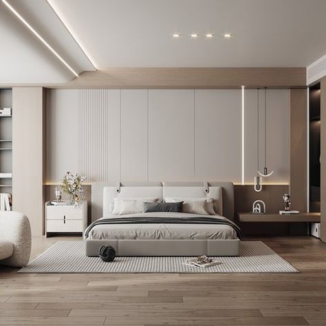 Modern bedroom Minimal Bedroom Design, Minimalist Bedroom Decor, Minimal Bedroom, Modern Minimalist Bedroom, Minimalist Bedroom Design, Modern Bedroom Interior, Bedroom False Ceiling Design, Ceiling Design Bedroom, Living Room Partition Design