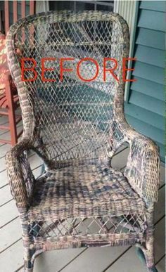 Wicker Chair Makeover, Old Wicker Chairs, Wicker Furniture Repair, Spray Paint Wicker, Wicker Furniture Makeover, Painting Wicker Furniture, Wicker Rocker, Old Wicker, Wicker Rocking Chair