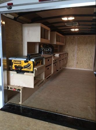 Box Truck Storage Ideas, Trailer Storage Ideas Construction, Job Site Trailer Ideas, Tacoma Work Truck, Cargo Trailer Workshop, Enclosed Trailer Ideas Construction, Construction Trailer Setup, Work Trailer Organization Ideas, Van Storage Ideas Tools