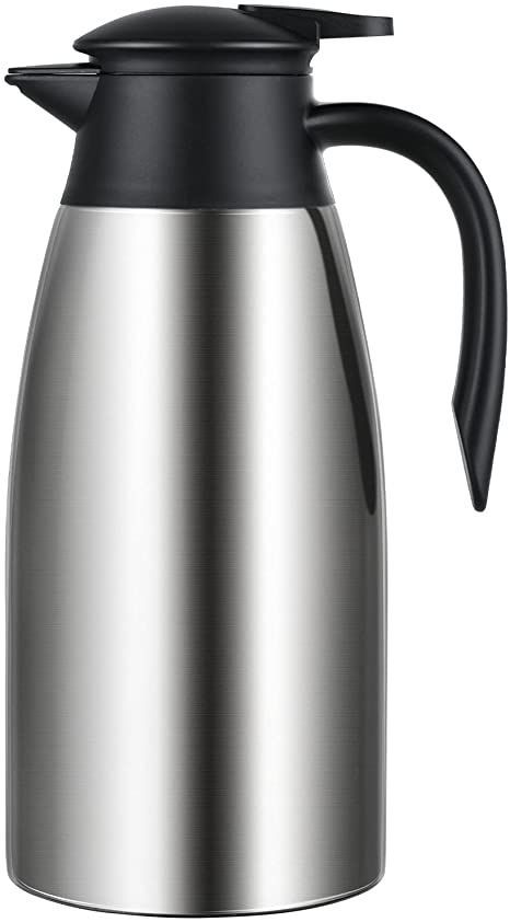 Skyward 68oz Stainless Steel Thermal Coffee Carafe,Double Walled Vacuum Thermos, Thermal Pot Flask for Coffee, Tea, Hot Water, Hot Beverage,12 Hours Hot, 24 Hours Cold Coffee Carafe, Water Heating, Instant Coffee, Frothing Pitcher, Small Appliances, Ergonomic Handle, Hot Water, Hot Drink, Flask