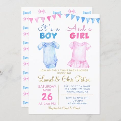 Twin Boy And Girl, Boy Or Girl Gender Reveal, Rainbow Baby Shower Invitations, Butterfly Baby Shower Invitations, Blue Baby Shower Invitations, Twins Baby Shower Invitations, Rustic Baby Shower Invitations, Fall Baby Shower Invites, Twin Baby Girls