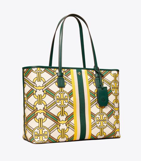 Gemini Link Canvas Top-Zip Tote Bag: Women's Designer Tote Bags | Tory Burch Slouchy Leather Tote, Tory Burch Robinson Tote, Tory Burch Ella Tote, Tory Burch Purse, Tory Burch Tote, Tory Burch Handbags, Beige Handbags, Designer Totes, Zip Tote