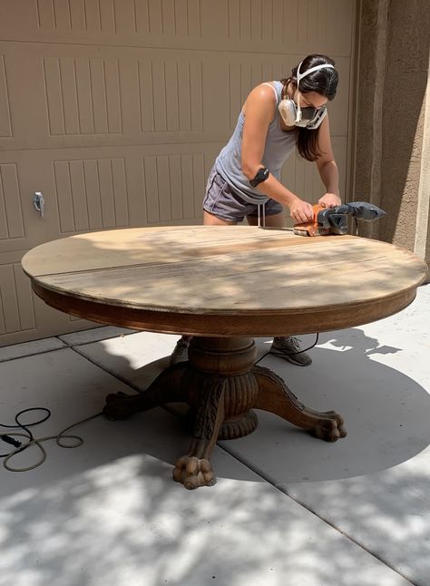 Round Dining Table Makeover, Dining Table Redo, Antique Kitchen Table, Refurbished Table, Soda Blasting, Refinished Table, Old Wood Table, Round Wood Table, Dining Table Makeover