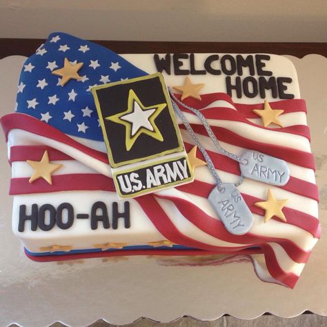 Welcome Home Cake                                                                                                                                                                                 More Soldier Welcome Home Party, Welcome Home Soldier Ideas, Welcome Home Party Ideas, Welcome Back Party, Welcome Home Cakes, Welcome Home Soldier, Military Welcome Home, Deployment Party, Military Retirement Parties