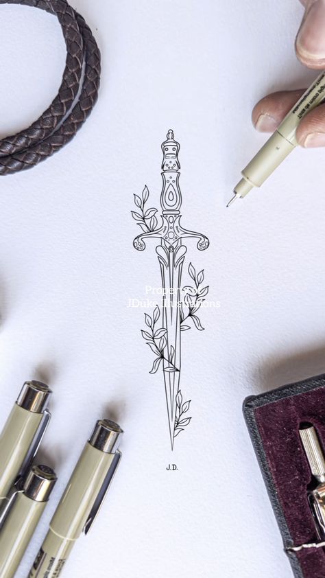 Book Inspired Tattoos, Blade Tattoo, Bookish Tattoos, Cross Tattoos For Women, Flame Tattoos, Wicked Tattoos, Clever Tattoos, Fire Tattoo, Dagger Tattoo