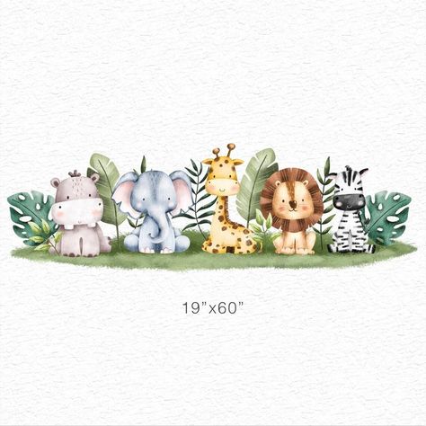 Nursery Wall Art Ideas, Baby Room Paintings, Safari Baby Shower Boy, Small Kids Bedroom, Animal Baby Room, Safari Baby Animals, Wall Stickers Animals, Nursery Stickers, Tropical Nursery