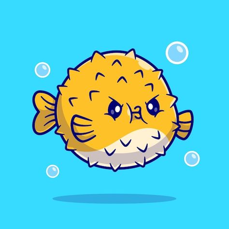 Fish Cute Drawing, Kawaii Fish Drawing, Cute Fishes, Angry Fish, Cartoon Fish Tattoo, Fish Cute, Cute Fish Illustration, How To Draw Puffer Fish, Fish Cartoon