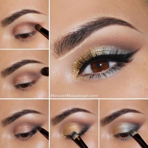 Silver And Gold Eye Makeup Pictures, Photos, and Images for Facebook, Tumblr, Pinterest, and Twitter Silver Eyeshadow Looks, Step By Step Eye Makeup, Glitter Makeup Tutorial, Silver Eye Makeup, Gold Makeup Looks, Eye Makeup Images, Silver Eyeshadow, Makeup Pictorial, Bluish Green Eyes