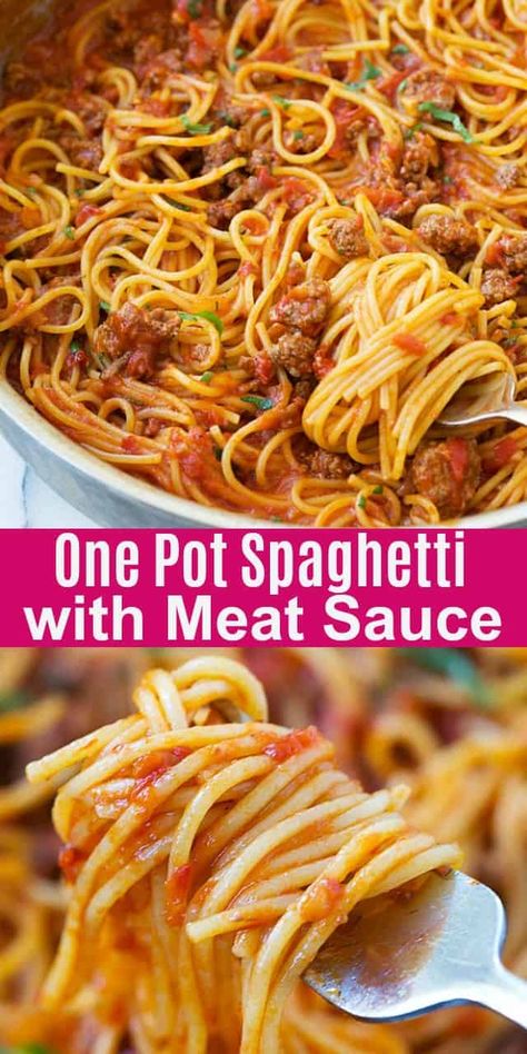 Spaghetti Spices, Spaghetti With Meat Sauce, Spaghetti With Meat, Meat Sauce Recipe, One Pot Spaghetti, One Pan Pasta, Sauce Spaghetti, Spaghetti Meat Sauce, Meat Sauce Recipes