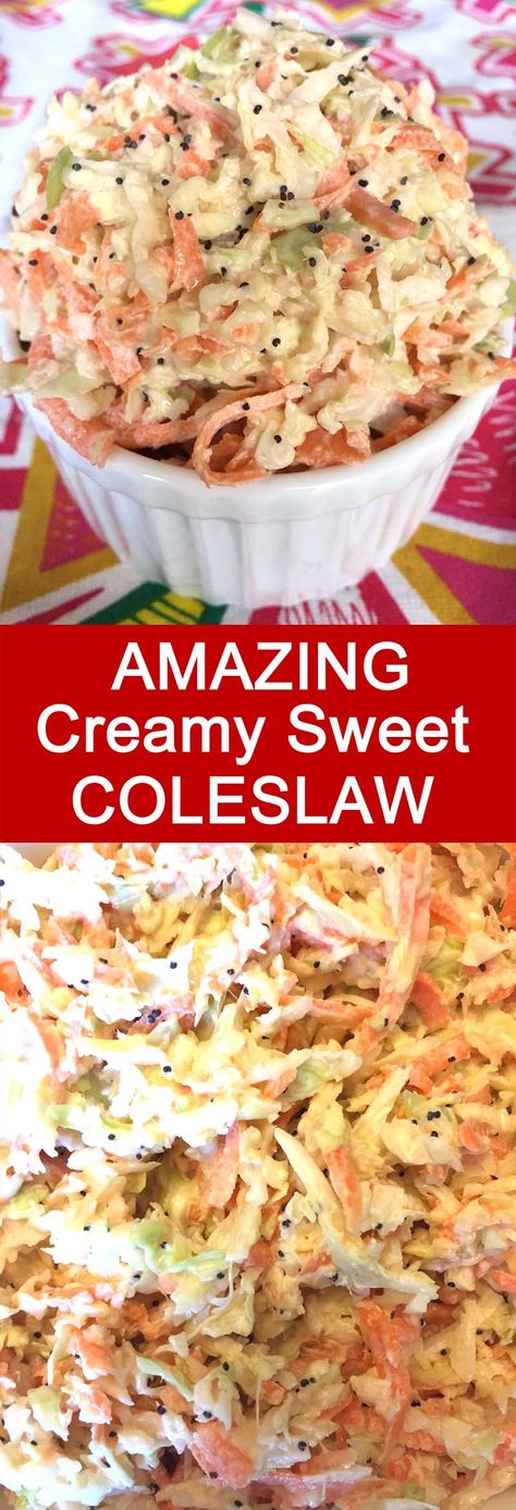 This creamy sweet coleslaw is amazing! Tastes just like the restaurant coleslaw - so yummy! This is the only coleslaw recipe I'll ever need! Sweet Coleslaw Recipe, Sweet Coleslaw, Sweet Restaurant, Easy Coleslaw, Coleslaw Recipe Easy, Restaurant Style Recipes, Coleslaw Salad, Cabbage Salad Recipes, Homemade Coleslaw