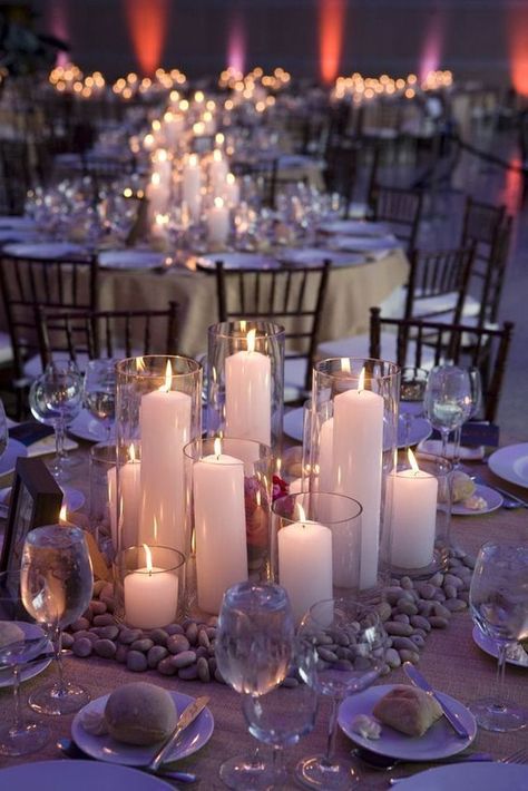 Unique and romantic wedding centerpiece idea photo via Robertson Affordable Wedding Centerpieces, Romantic Wedding Centerpieces, Candle Lit Wedding, Rustic Wedding Decorations, Romantic Candles, Idea Photo, Bright Wedding, Mod Wedding, Candle Centerpieces