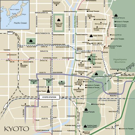 Kyoto City Map Kyoto Map, Japan Honeymoon, All About Japan, Japan Map, Japan Holidays, Japanese Travel, Mont Fuji, Kyoto Travel, Japan Kyoto