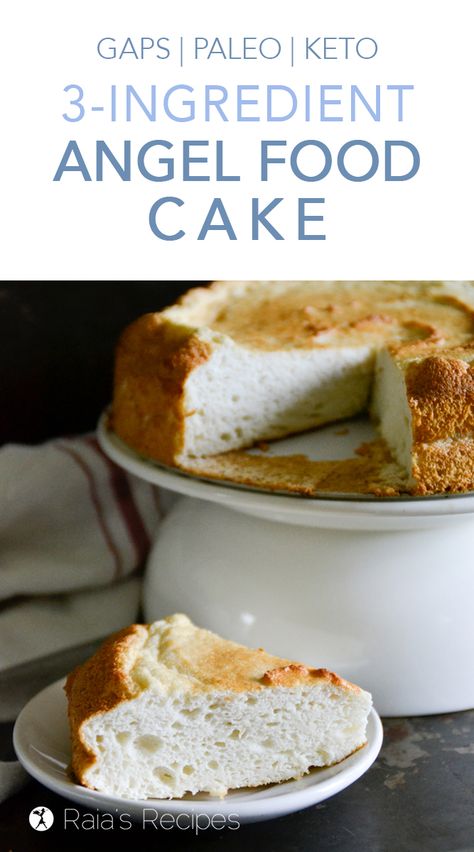 3-Ingredient GAPS Angel Food Cake :: paleo, keto option Keto Angel Food Cake, Tartiflette Recipe, Paleo Cake, Postre Keto, Paleo Baking, Paleo Sweets, Keto Cake, Keto Brownies, Keto Cheesecake