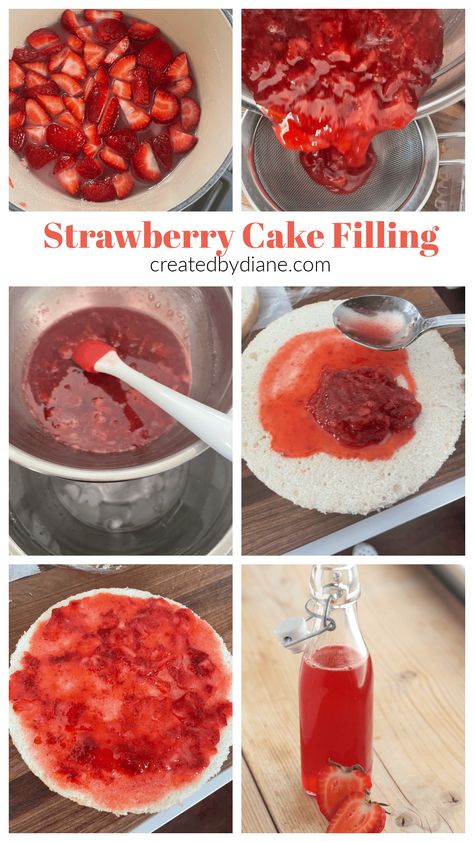 strawberry filling for cake createdbydiane.com Strawberry Jam For Cake Filling, Strawberry Filling For Cake, Custard Cake Filling, Vanilla Strawberry Cake, Vanilla Custard Cake, 2 Layer Cake, Chocolate Swiss Meringue Buttercream, Strawberry Vanilla Cake, Strawberry Cake Filling