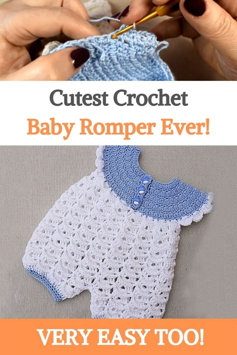 Crochet Baby Clothes Boy, Crochet Baby Romper, Crochet Baby Dress Free Pattern, Vestidos Bebe Crochet, Girls Frocks, Crochet Doll Clothes Patterns, Crochet Baby Sweater Pattern, Baby Romper Pattern, Baby Doll Clothes Patterns