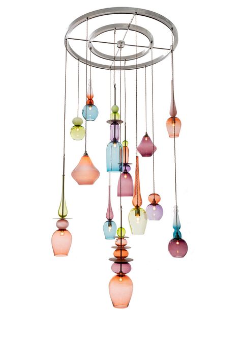 Blush Chandelier : Choose Your Own Glass Chandelier Design — Curiousa & Curiousa Glass Hallway, Hall Lights, Hallway Lights, Space Unicorn, Hand Blown Glass Chandelier, Blown Glass Lighting, Glass Lights, Blown Glass Chandelier, Bubble Lights